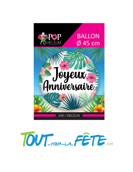 Ballon aluminium 45cm " joyeux anniversaire " tropical
