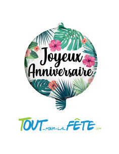 Ballon aluminium 45cm " joyeux anniversaire " tropical
