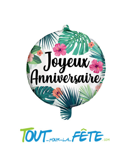 Ballon aluminium 45cm " joyeux anniversaire " tropical