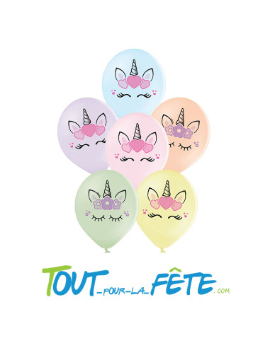 Sachet de 6 ballons en latex avec motifs licorne