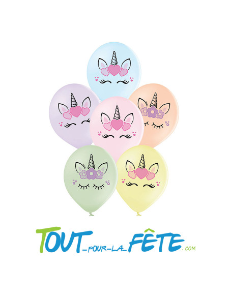 Sachet de 6 ballons en latex avec motifs licorne