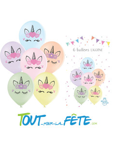 Sachet de 6 ballons en latex avec motifs licorne 2