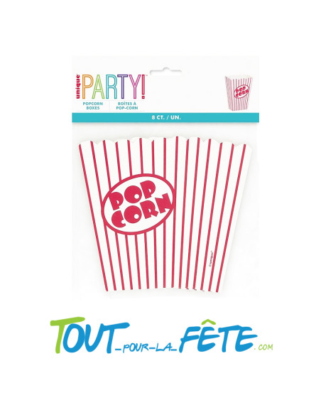 Lot de 8 boites popcorn rouge et blanche 13 x 9.5 x 5.5 cm
