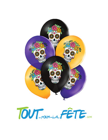 Lot de 6 ballons dia de la muerte