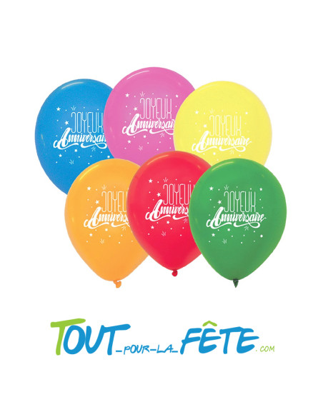 Lot de 6 ballons joyeux anniversaire multicolore