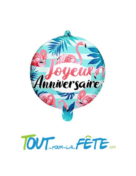 Ballon aluminium Joyeux Anniversaire flamant rose 45cm