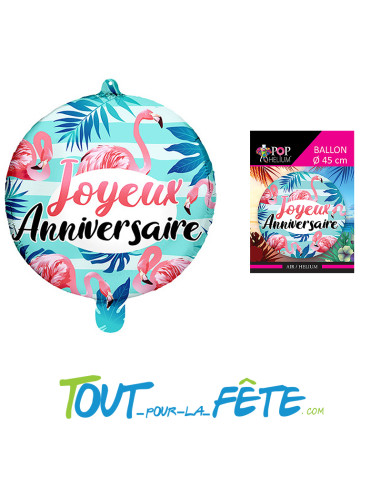Ballon aluminium Joyeux Anniversaire flamant rose 45cm