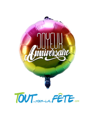 Ballon aluminium rond joyeux anniversaire multicolore