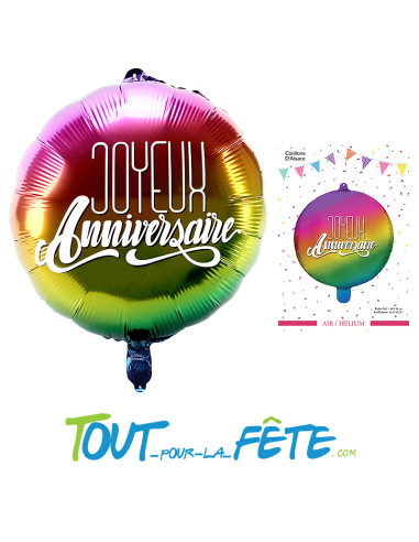 Ballon aluminium rond joyeux anniversaire multicolore