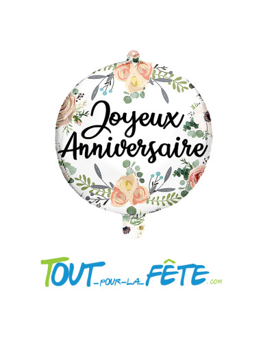 Ballon aluminium Joyeux Anniversaire Fleurs 45cm