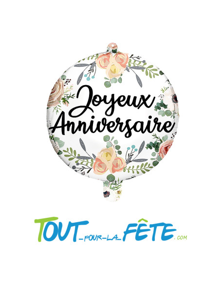 Ballon aluminium Joyeux Anniversaire Fleurs 45cm