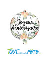 Ballon aluminium Joyeux Anniversaire Fleurs 45cm