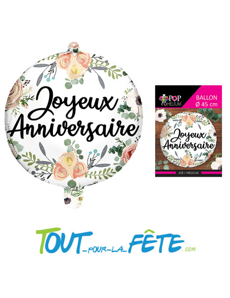 Ballon aluminium Joyeux Anniversaire Fleurs 45cm