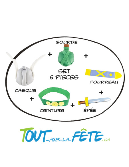 Kit déguisement Asterix taille enfant ( casque - gourde - ceinture - épée - fourreau )