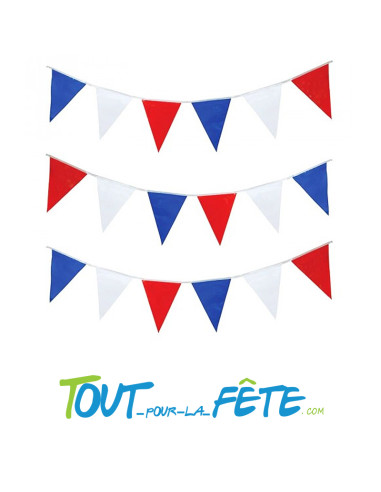 Guirlande fanions 10 mètres bleu / blanc / rouge ignifugé en plastique résistant