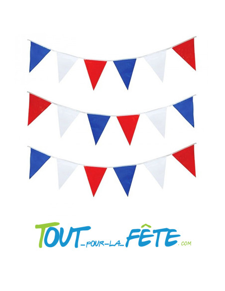 Guirlande fanions 10 mètres bleu / blanc / rouge ignifugé en plastique résistant