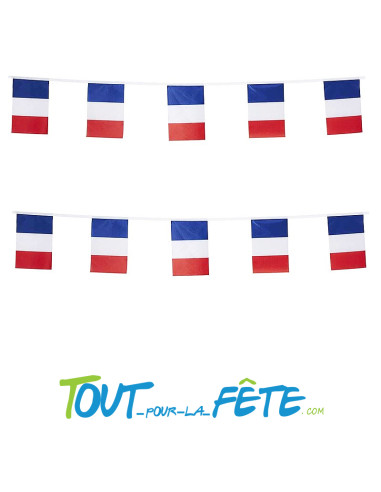 Guirlande fanions 10 mètres bleu / blanc / rouge France ignifugé en plastique résistant