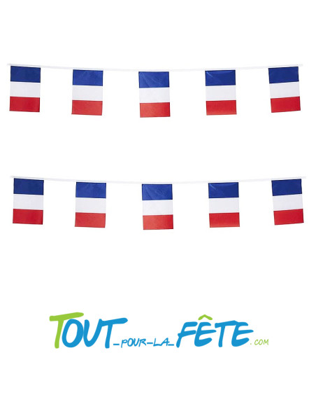 Guirlande fanions 10 mètres bleu / blanc / rouge France ignifugé en plastique résistant