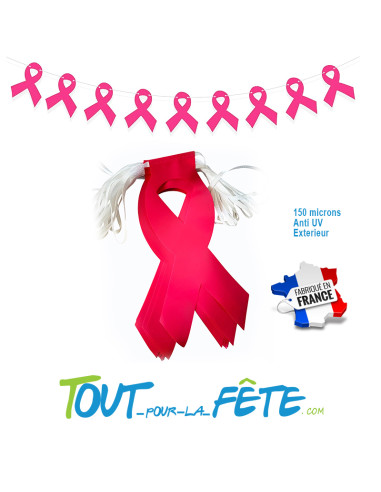 Guirlande fanions 10 mètres OCTOBRE ROSE  150 microns extérieur