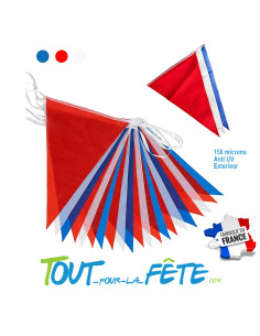 Guirlande fanions 10 mètres bleu / blanc / rouge 150 microns extérieur