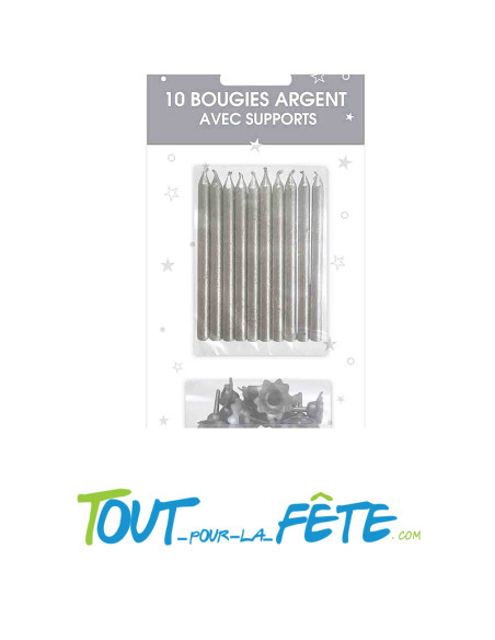 Lot de 10 bougies avec supports plusieurs coloris
