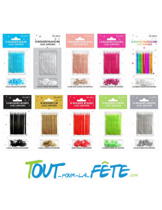 Lot de 10 bougies avec supports plusieurs coloris