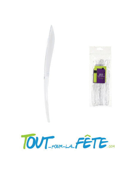 lot de 20 couteaux transparents en plastique