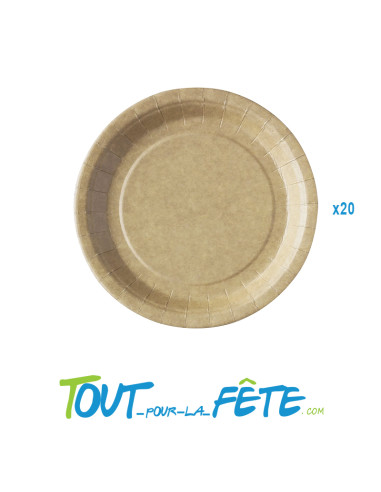 Lot de 20 assiettes en carton kraft 22cm