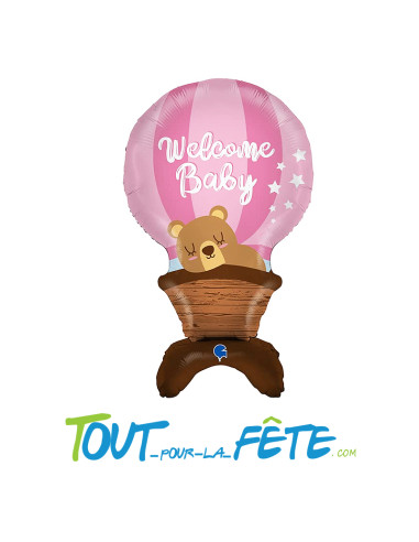 Ballon aluminium montgolfière "Welcome baby" rose