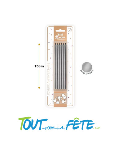 Lot de 6 bougies avec supports 15 cm