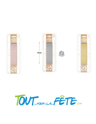Lot de 6 bougies avec supports 15 cm