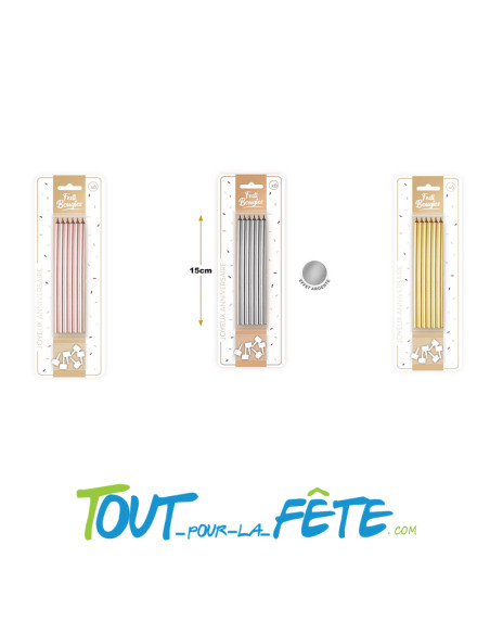 Lot de 6 bougies avec supports 15 cm