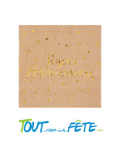 Sachet de 20 serviettes papier kraft et or joyeux anniversaire