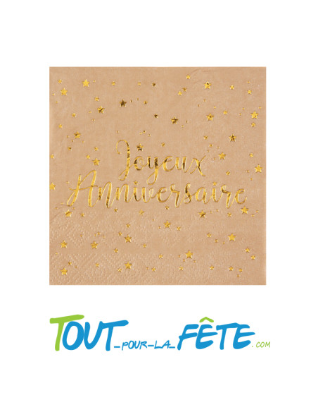 Sachet de 20 serviettes papier kraft et or joyeux anniversaire