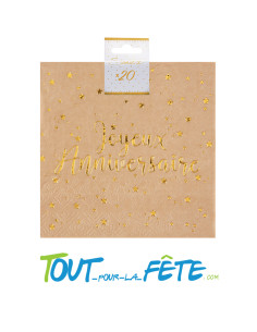 Sachet de 20 serviettes papier kraft et or joyeux anniversaire 2