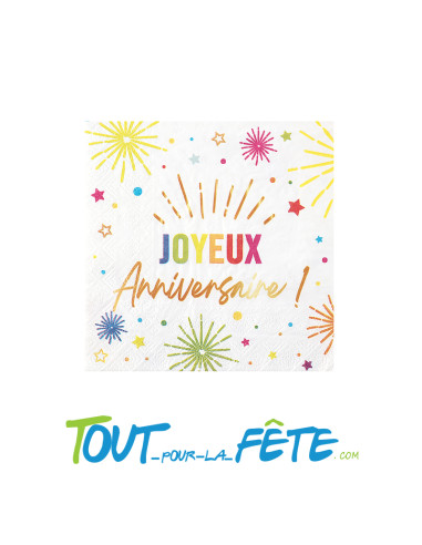 Lot de 12 serviettes multicolore joyeux anniversaire