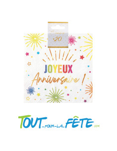 Lot de 12 serviettes multicolore joyeux anniversaire 2