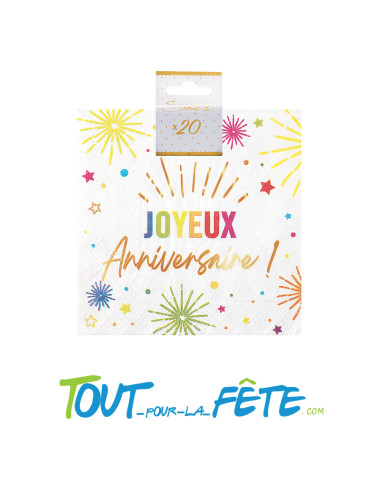 Lot de 12 serviettes multicolore joyeux anniversaire