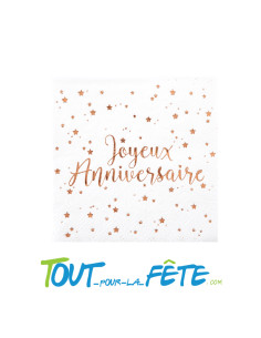 Lot de 10 serviettes Joyeux Anniversaire Blanc et rose-gold