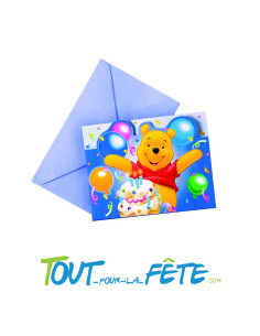 Lot de 6 carte d'invitation + enveloppes Winnie l'ourson ©