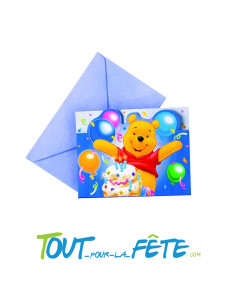Lot de 6 carte d'invitation + enveloppes Winnie l'ourson © 2