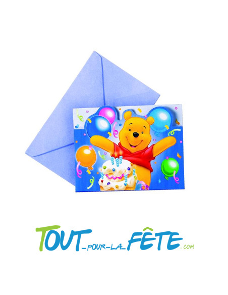 Lot de 6 carte d'invitation + enveloppes Winnie l'ourson ©