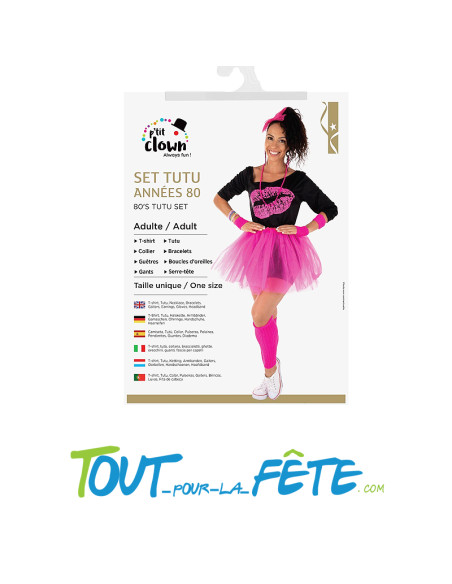 Set tutu année 80 adulte rose fluo