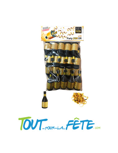 20 petits artifices "POPPERS" dorés en forme de bouteilles
