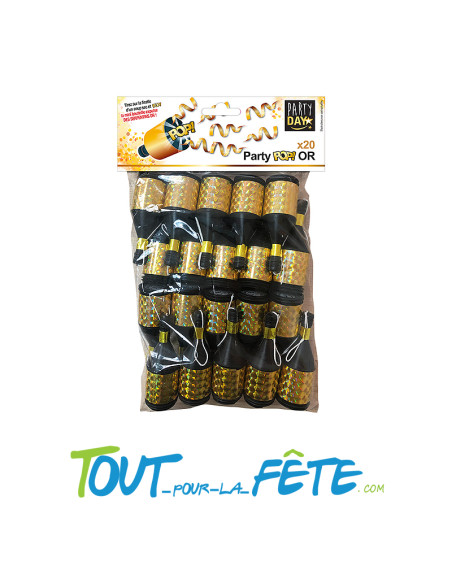 20 petits artifices "POPPERS" dorés en forme de bouteilles