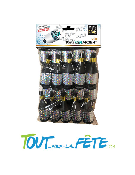 20 petits artifices "POPPERS" argent en forme de bouteilles