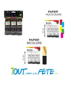 Lot de 3 petits canons à confettis 10 cm