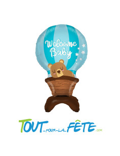 Ballon aluminium mongolfière "Welcome baby" bleu