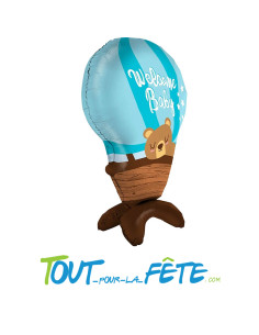 Ballon aluminium mongolfière "Welcome baby" bleu 2
