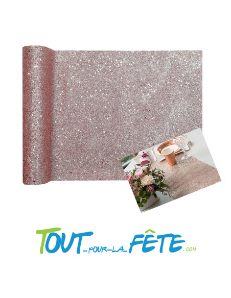 Chemin de table rose-gold paillettes 28 cm x 3 m